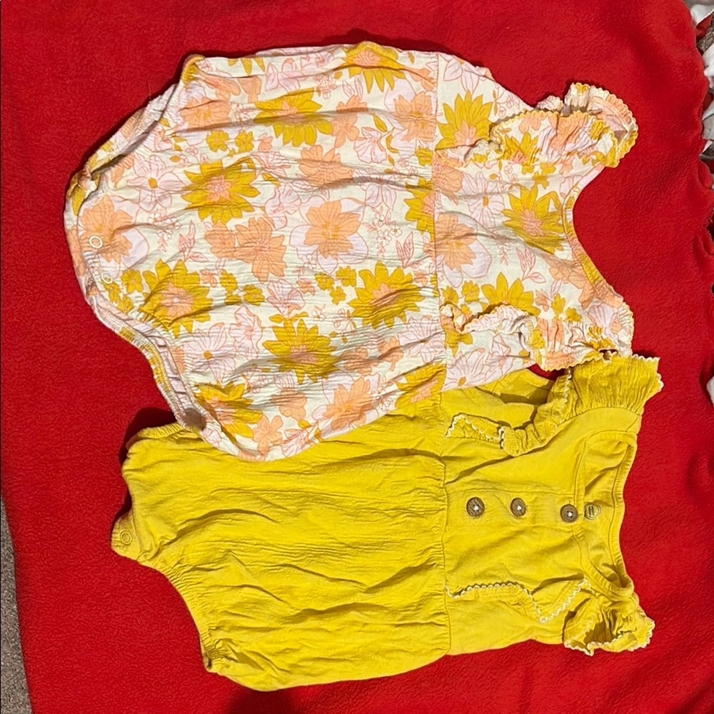 Floral and Solid Yellow Kids Romper Set